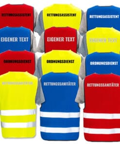 Warnweste Einsatzkräfte - Farben Rot, Blau und Gelb mit Druck
